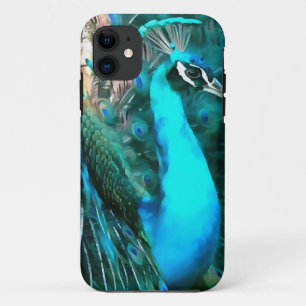 Capa Para iPhone 11 Pavão Azul Vibrante Dentro Com Cauda Vibrada