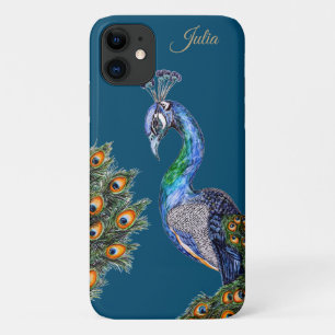 Capa Para iPhone 11 Peacock de Aquarela Elegante Personalizado