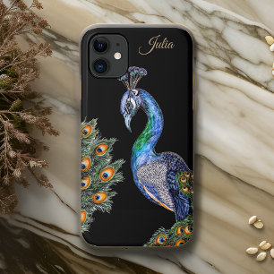 Capa Para iPhone 11 Peacock de Aquarela Elegante Personalizado