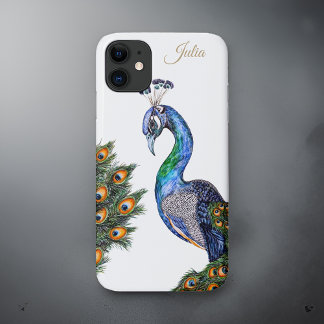Capa Para iPhone 11 Peacock de Aquarela Elegante Personalizado