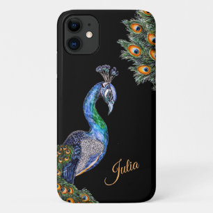 Capa Para iPhone 11 Peacock de Aquarela Elegante Personalizado