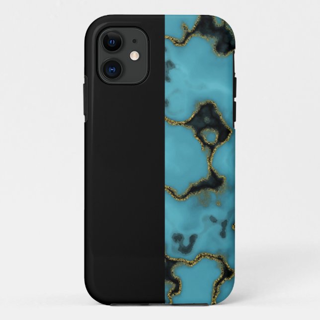 Capa Para iPhone 11 Pedra turquesa Dourada e preta (Verso)