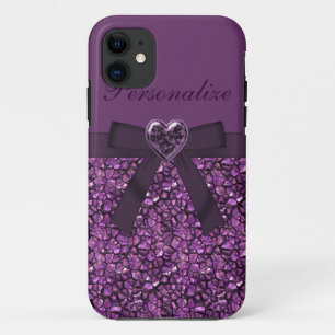 Capa Para iPhone 11 Pedras de gema & jóia roxas impressas do coraçã