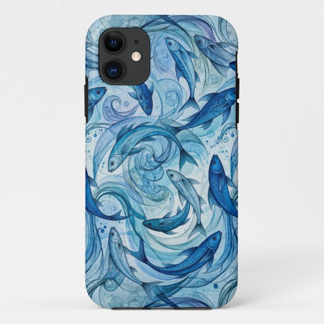 Capa Para iPhone 11 Peixe Azul Místico Fluindo Harmonia (Verso)