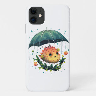 Capa Para iPhone 11 Peixe Baiacu Dia Chuvoso Com Guarda-Chuva