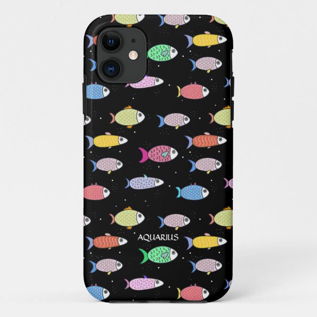 Capa Para iPhone 11 Peixe multicolorido moderno sobre preto (Verso)