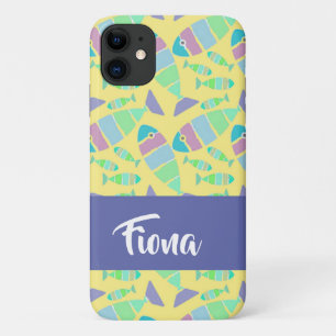 Capa Para iPhone 11 Peixes coloridos pastel em amarelo