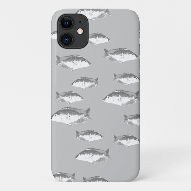 Capa Para iPhone 11 Peixes de cinza monocromática (Verso)