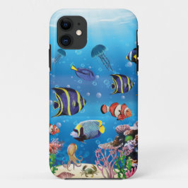 Capa Para iPhone 11 Peixes Tropicais nadando no Leito Marinho