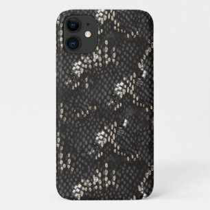 Capa Para iPhone 11 Pele Cobra preta com padrão de diamante