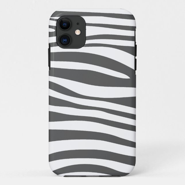 Capa Para iPhone 11 Pele de impressão animal de zebra (branca e Cinza) (Verso)