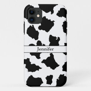 Capa Para iPhone 11 Pele De Vaca Preta E Branca