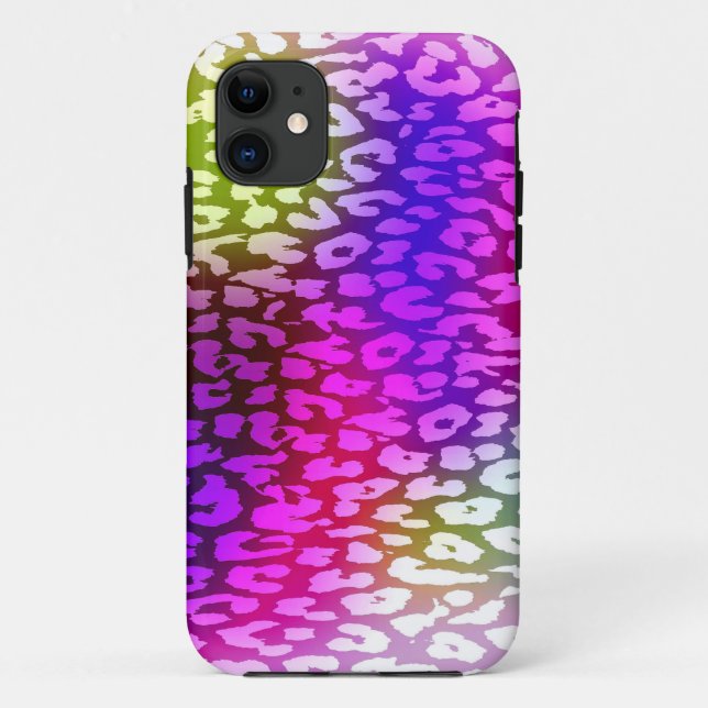 Capa Para iPhone 11 Pele verde-rosa-retrógrada-violeta-branca-leopardo (Verso)