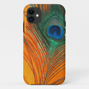 Capa Para iPhone 11 Pena do pavão com do brilho vida alaranjada ainda