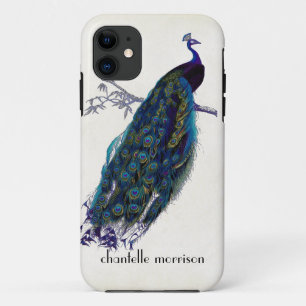 Capa Para iPhone 11 Penas completas do pavão do vintage no laço