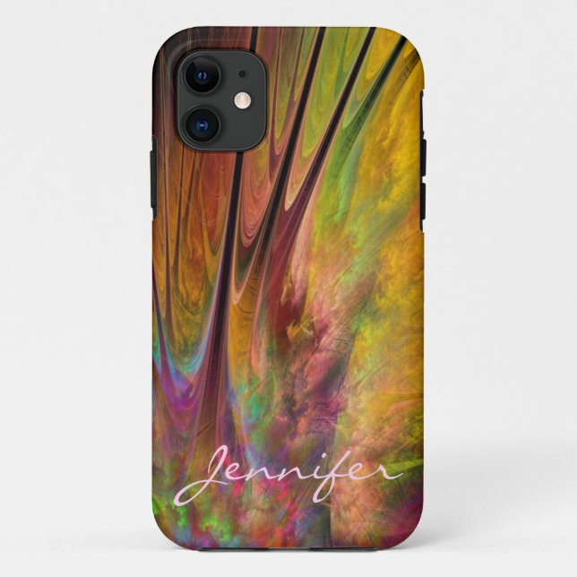 Capa Para iPhone 11 Penas Fractais e Nome Personalizado (Verso)