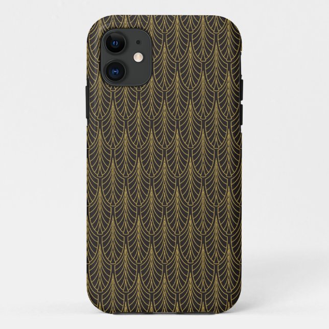 Capa Para iPhone 11 Penas pretas e Dourados do art deco (Verso)