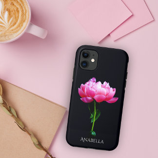 Capa Para iPhone 11 Peônia Rosa Elegante Única Personalizada