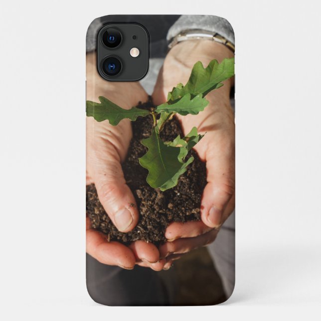 Capa Para iPhone 11 Pequeno carvalho nas mãos de uma mulher (Verso)