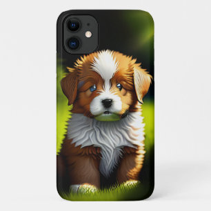 Capa Para iPhone 11 Pequeno Castanho e Puppy Branco
