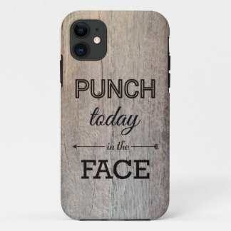 Capa Para iPhone 11 Perfurador hoje na textura de madeira engraçada da