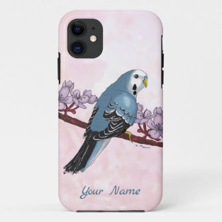 Capa Para iPhone 11 Periquito Azul de Aquarela com Flores