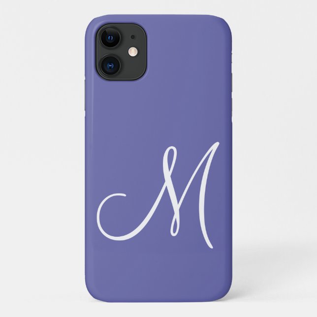 Capa Para iPhone 11 Periwinkle inicial do script branco chic (Verso)