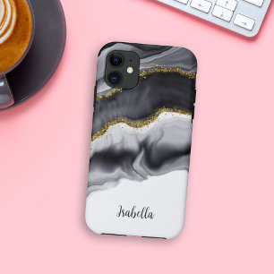 Capa Para iPhone 11 Personalização a Preto Dourado de Aquarela