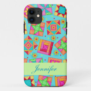 Capa Para iPhone 11 Personalização de Arte de Quiltro de Peça Turquesa
