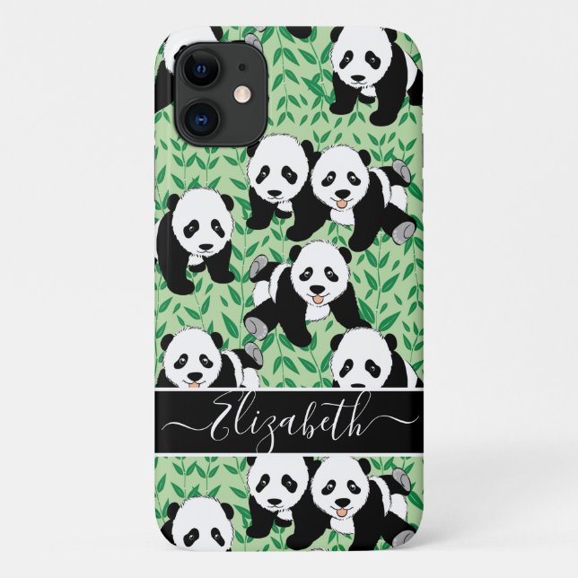 Capa Para iPhone 11 Personalização Gráfica de Ursos de Panda (Verso)