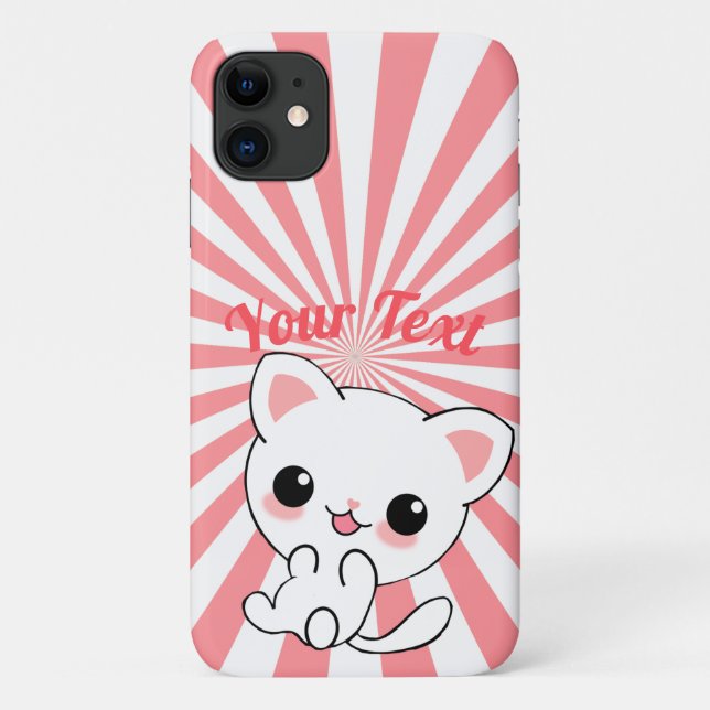 Capa Para iPhone 11 Personalizado de Kawaii White Kitten (Verso)