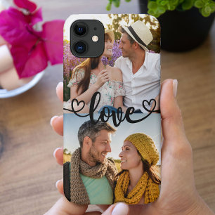 Capa Para iPhone 11 Personalizar 2 Fotografias com Caligrafia Cardíaca