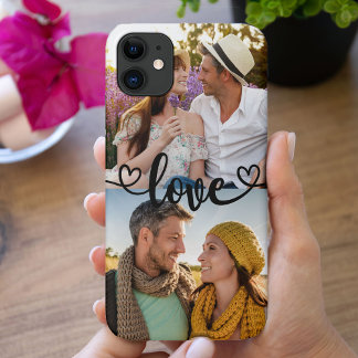 Capa Para iPhone 11 Personalizar 2 Fotografias com Caligrafia Cardíaca
