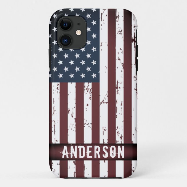 Capa Para iPhone 11 Personalizar Bandeira Azul-Americana Vermelha Patr (Verso)