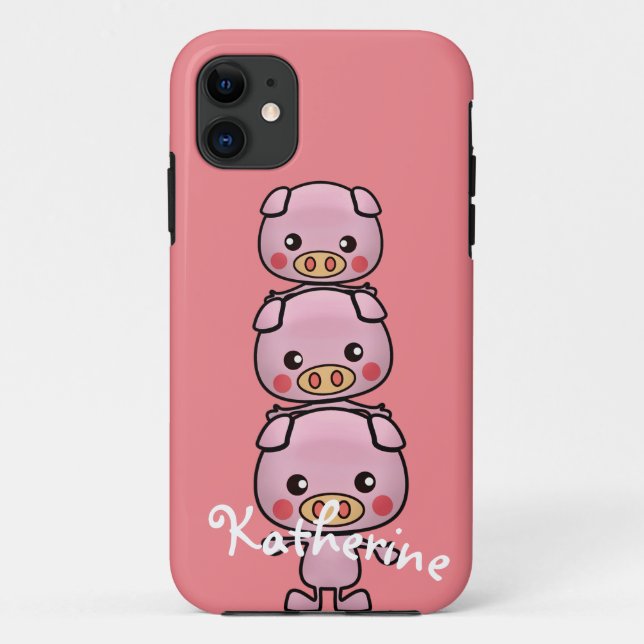 Capa Para iPhone 11 Personalizar Cartoon de Suínos Kawaii (Verso)