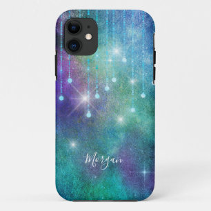 Capa Para iPhone 11 Personalizar Nome, Roxo & Azul-turquesa, Luzes & B