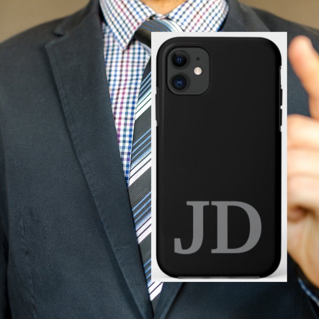 Capa Para iPhone 11 Personalizar o Nome do Monograma Preto Moderno (Criador carregado)
