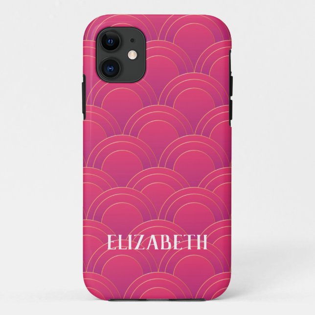 Capa Para iPhone 11 Personalizar o nome rosa Dourado da Art Deco (Verso)