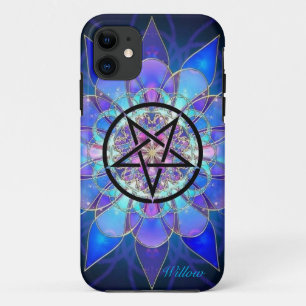 Capa Para iPhone 11 Personalizar Pentagrama Adicionar Nome Azul Roxo