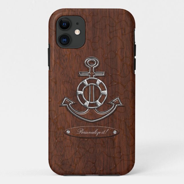 Capa Para iPhone 11 Personalize! Anchor Náutico Molhado de Mahogany (Verso)