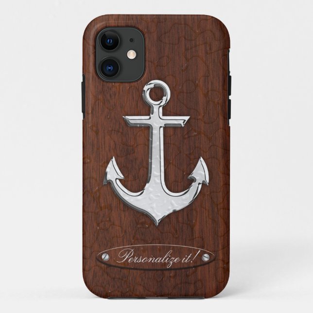 Capa Para iPhone 11 Personalize! Anchor Náutico Molhado de Mahogany (Verso)
