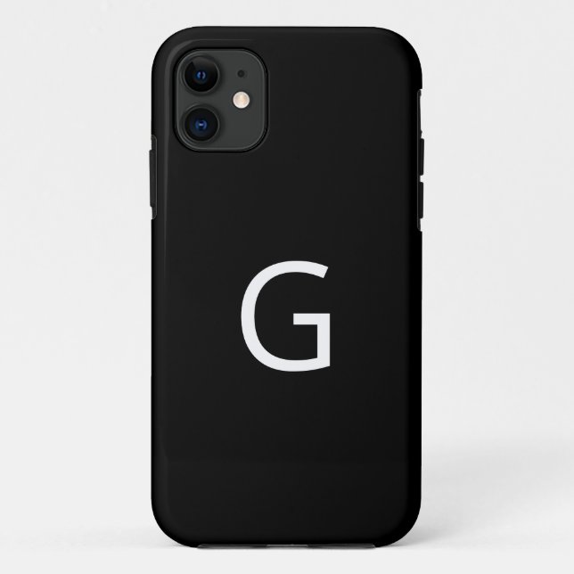 Capa Para iPhone 11 Personalize seu monograma, branco em preto (Verso)