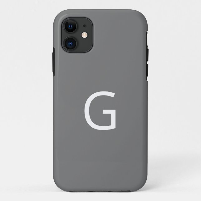 Capa Para iPhone 11 Personalize Seu Monograma, Branco no Cinza (Verso)
