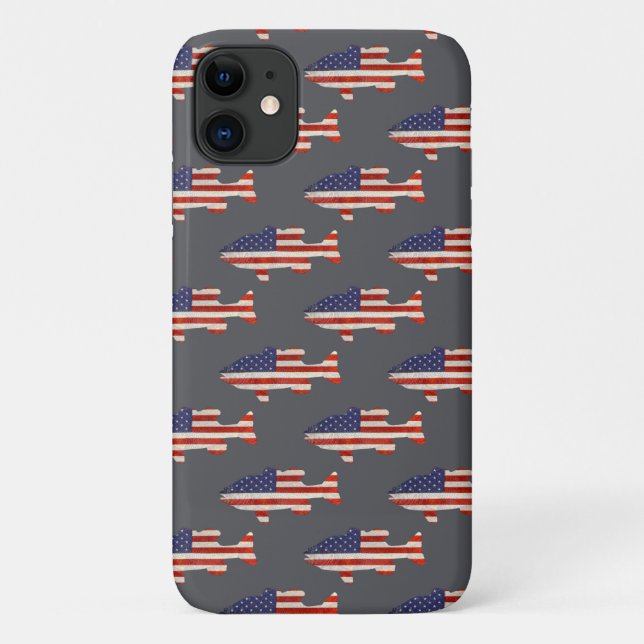 Capa Para iPhone 11 Pesca de pavilhão americano nas cinzas (Verso)