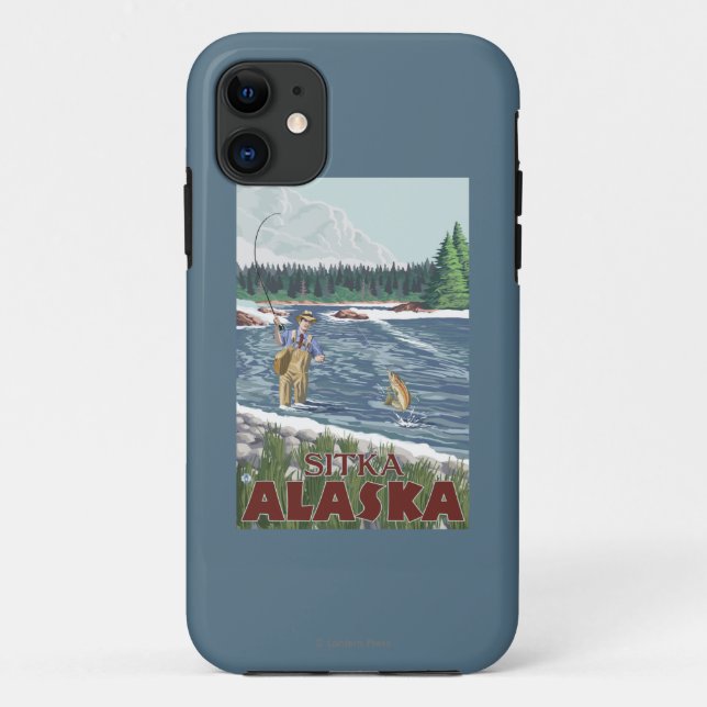 Capa Para iPhone 11 Pescador da mosca - Sitka, Alaska (Verso)
