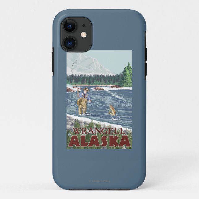 Capa Para iPhone 11 Pescador da mosca - Wrangell, Alaska (Verso)