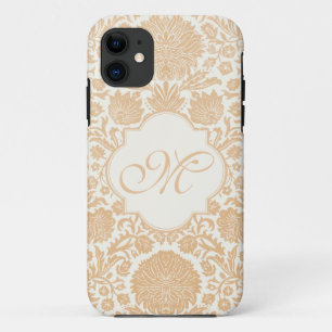 Capa Para iPhone 11 Pêssego, damasco floral Monogrammed de Orang