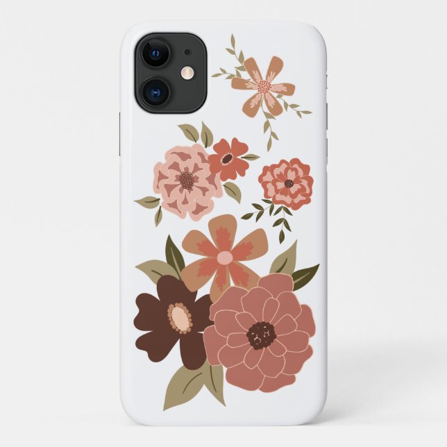 Capa Para iPhone 11 Pessegueiro Marrom Impressionante Padrão Floral (Verso)