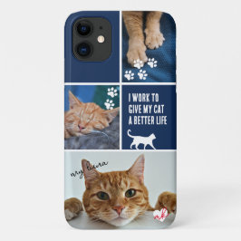 Capa Para iPhone 11 Pet Monograma de Colagem de Fotos de Gato de Color
