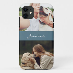 Capa Para iPhone 11 Pet Photo Collage Azul Teal